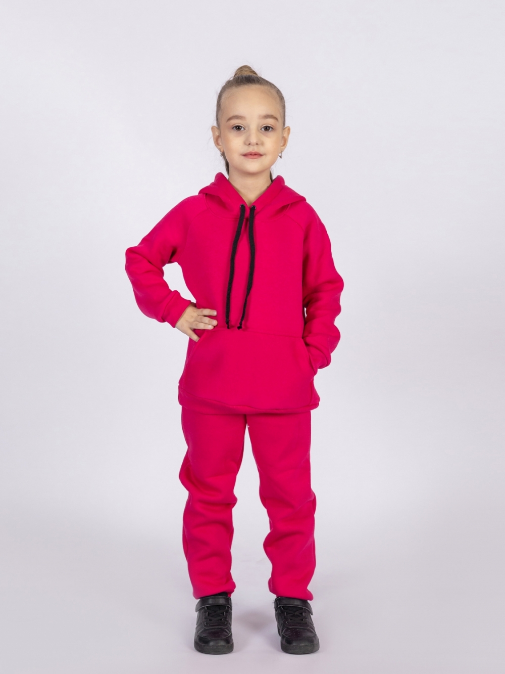 296-Ф. Свитшот с капюшоном + Штаны, хлопок 65%, 35% ПЭ, 3-х нитка (начес) фуксия 122,128,134,140