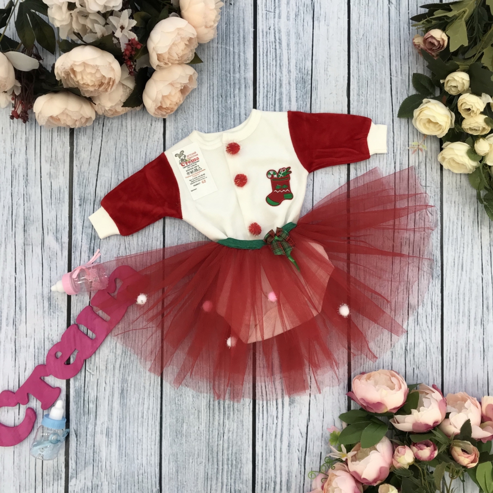 243-К. И.Боди с юбкой, хлопок 100% интерлок, красный 62,68,74.80