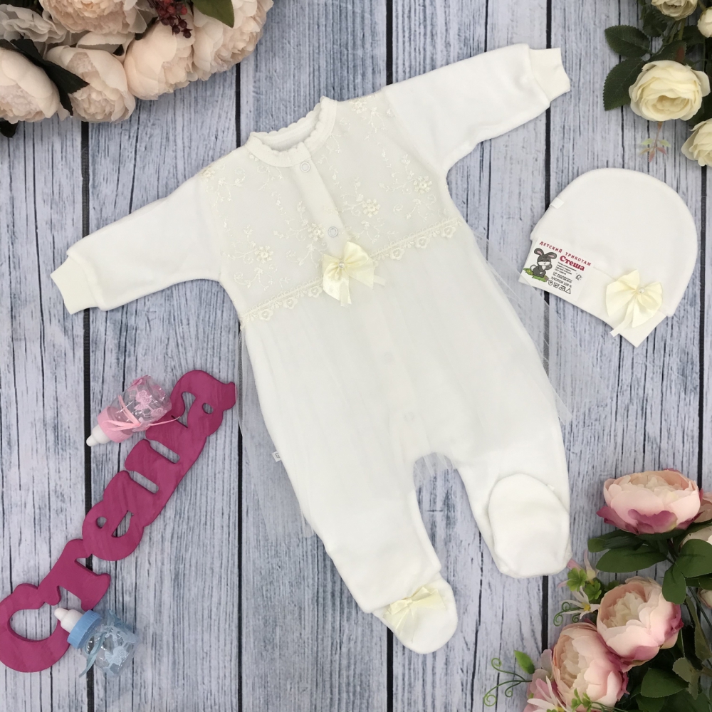 259-М. Комбинезон с шапкой, хлопок 80% велюр 20% ПЭ молочный