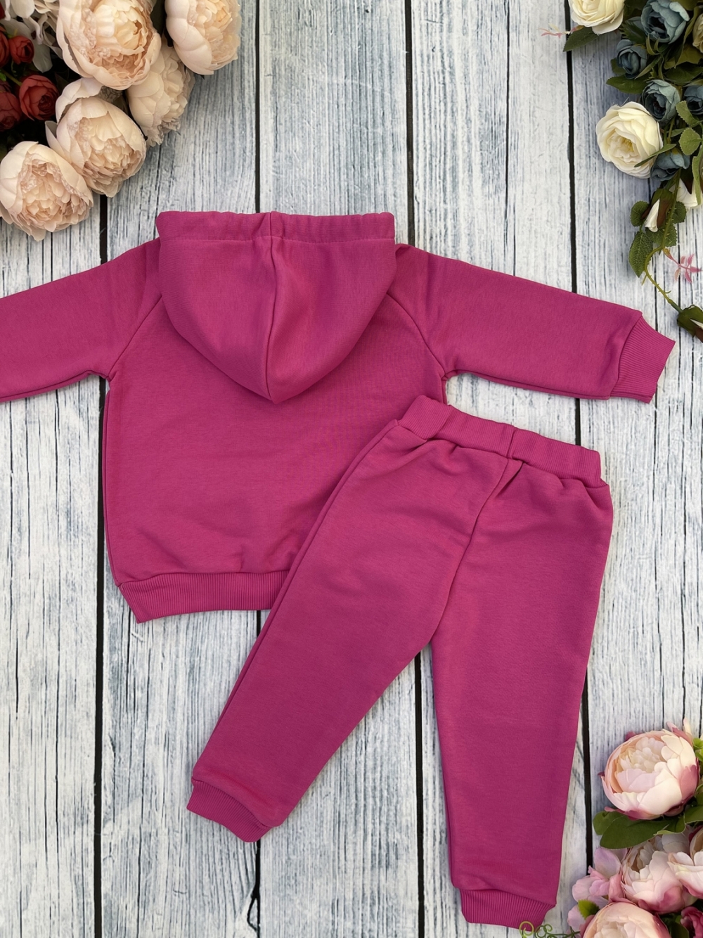 311-Ф. Свитшот с капюшоном + Штаны, хлопок 65%, 35% ПЭ, 3-х нитка ( без начеса) фуксия 122,128,134,140
