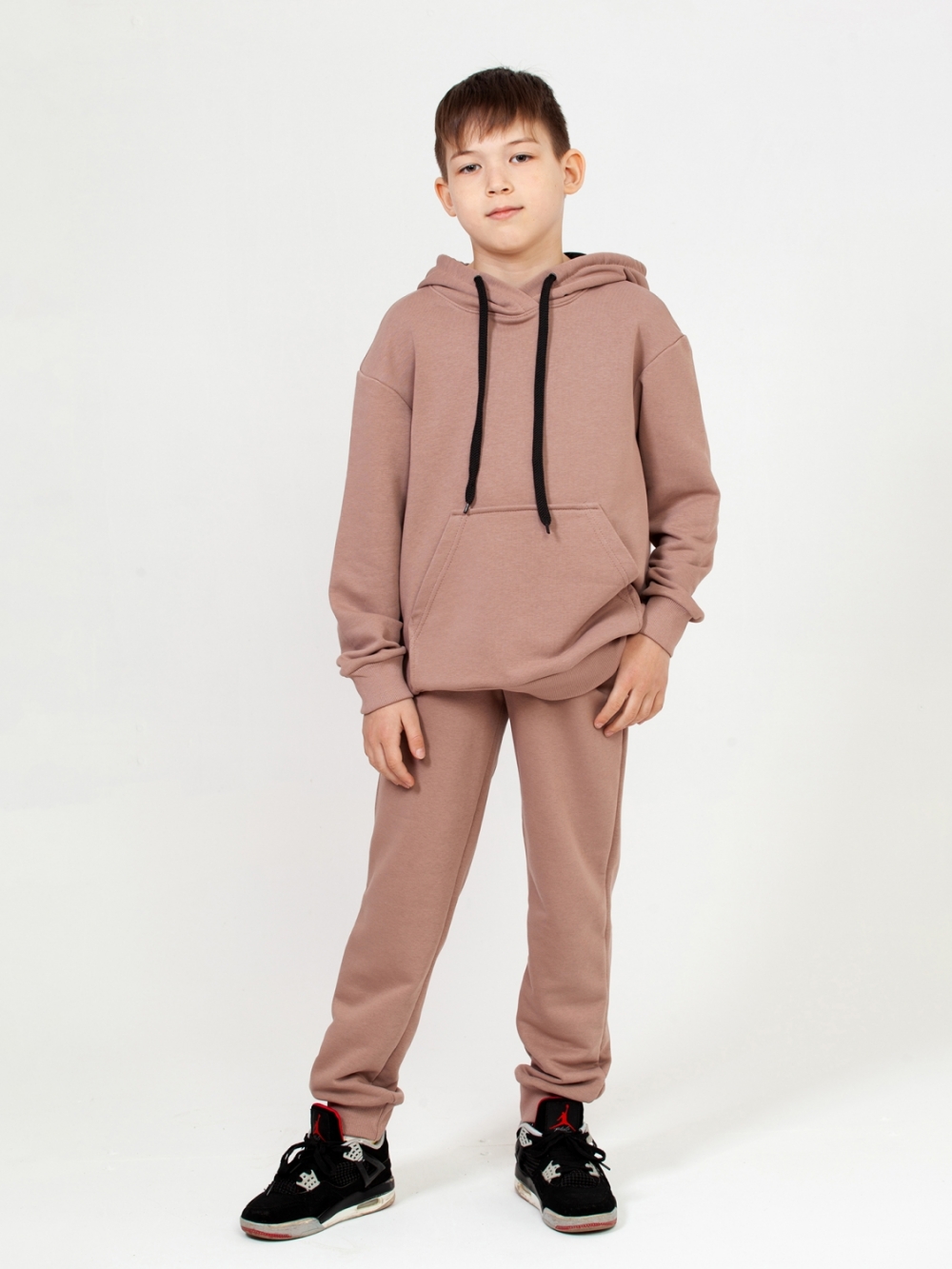 311-Ш. Свитшот с капюшоном + Штаны, хлопок 65%, 35% ПЭ, 3-х нитка ( без начеса) шоколад 122, 128, 134, 140