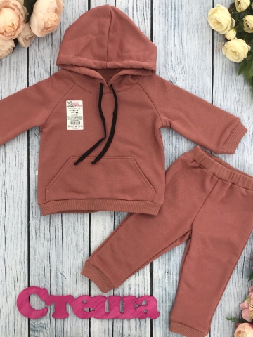 Купить оптом 311-ТР. Свитшот с капюшоном + Штаны, хлопок 65%, 35% ПЭ, 3-х нитка ( без начеса) терракот 80,86,92 в Нефтекумске