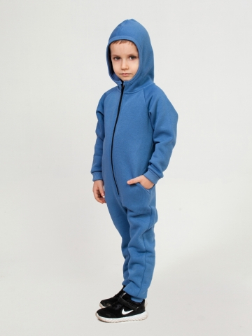318-ДЖ. Комбинезон на молнии с капюшоном, джинсовый, хлопок 65%, 35% ПЭ, 3 нитка толстовка (начёс) 86,92,98,104